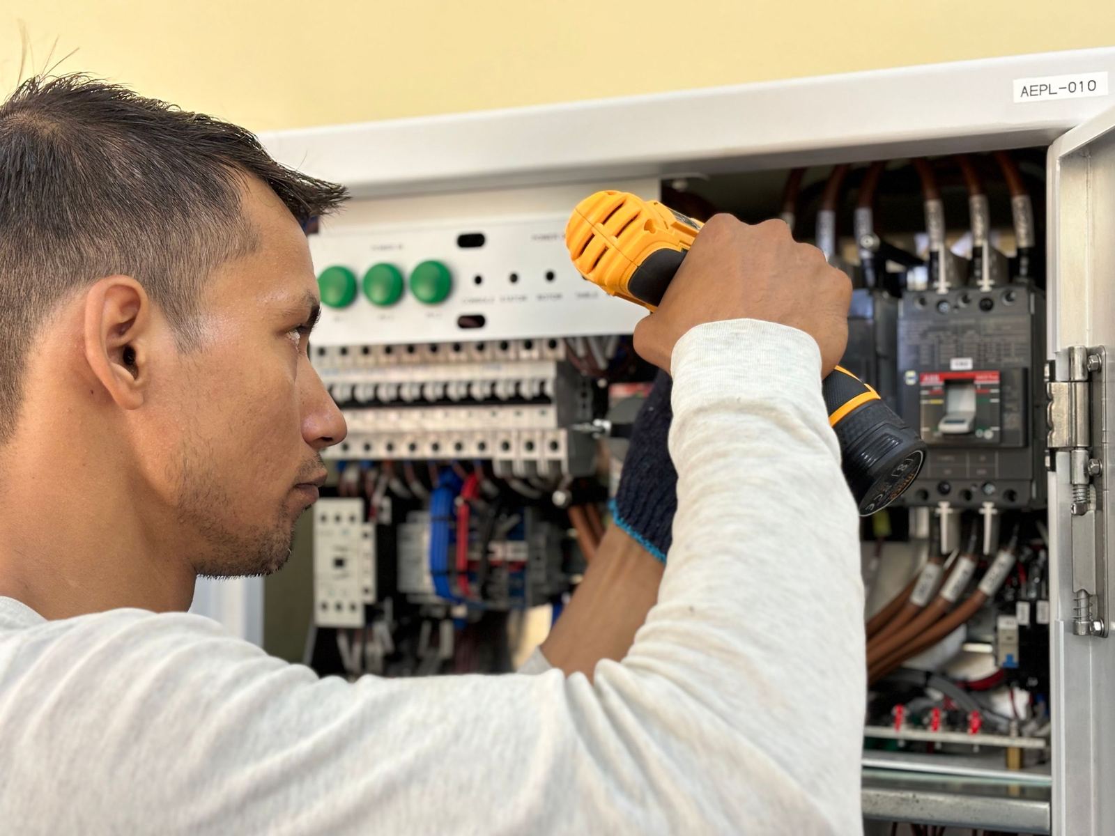 Series control panels under assembly on a production floor